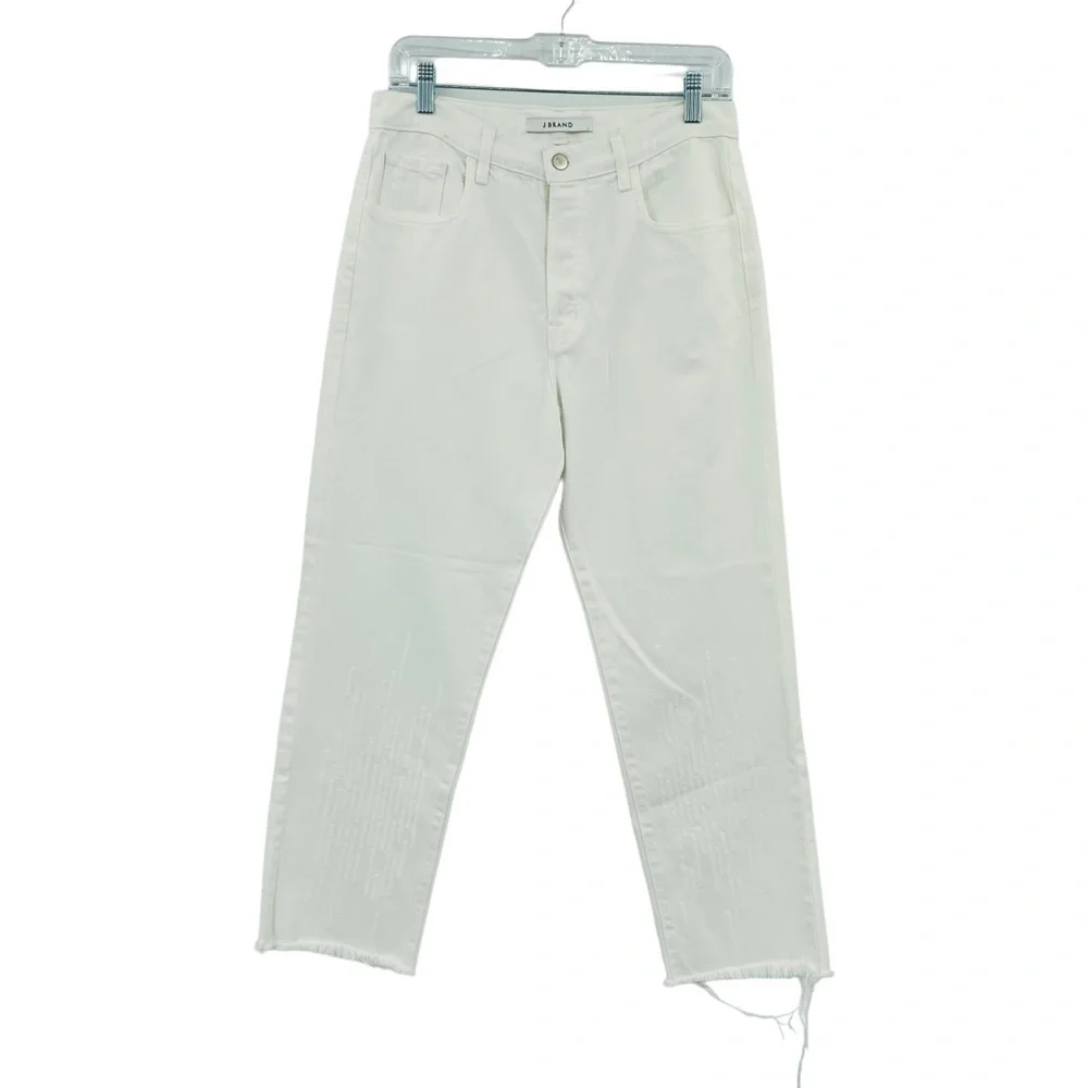 J Brand‎ Wynne high rise straight leg crop white cipher distressing  size 28